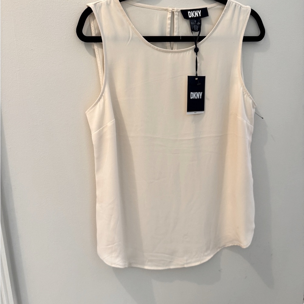 DKNY Cream Fitted Sleeveless Blouse